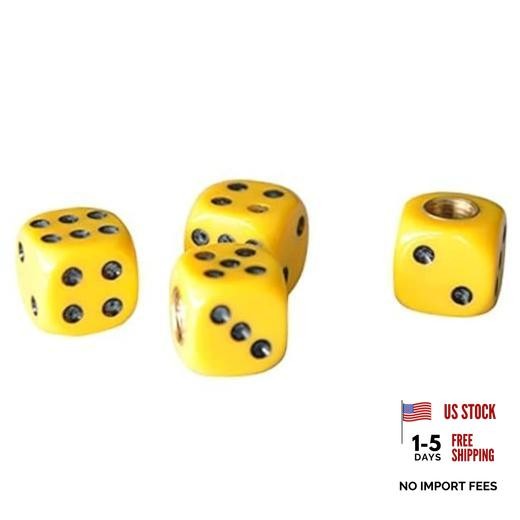 4pcs/Set Universal Vehicle Wheel Stem Tyre Air Valve Stem Caps Dice Yellow