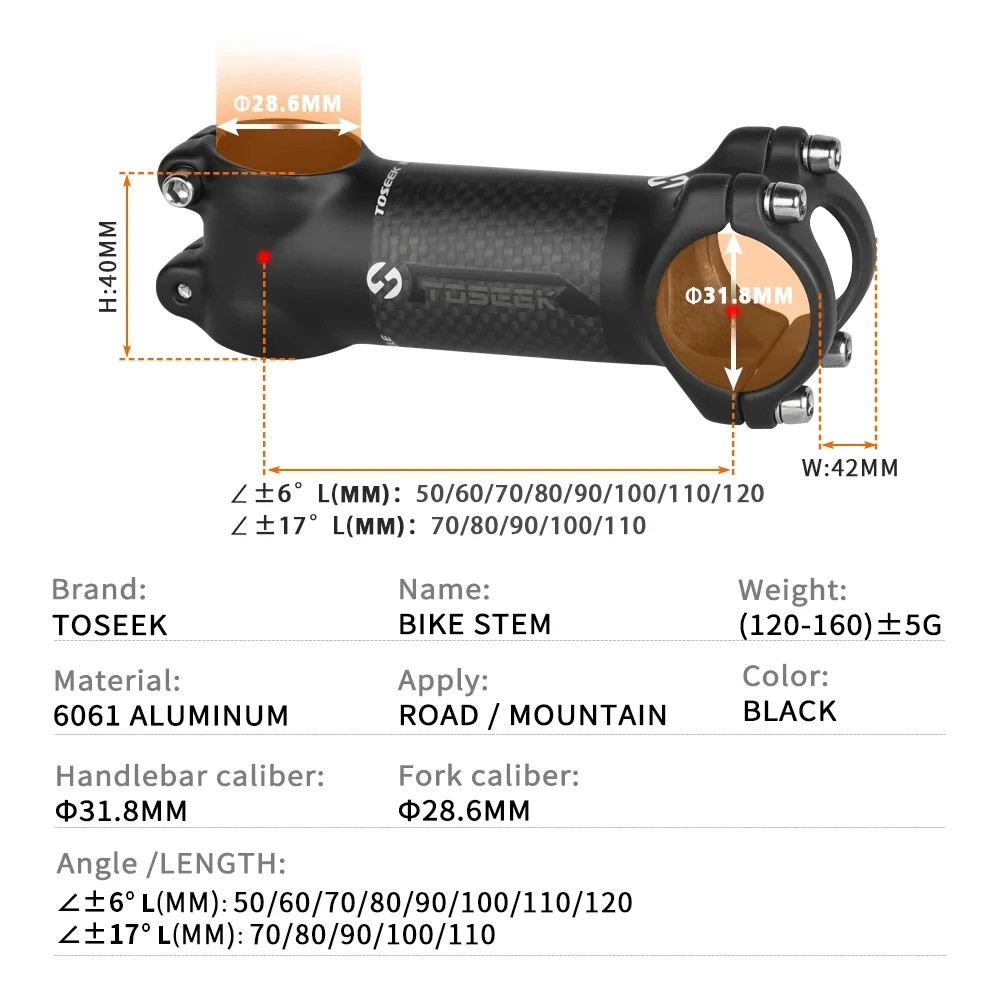Bicycle Stem 28.6 – 31.8mm Bike Handlebar Stem 6 Degree or 17 Degree 60-120mm