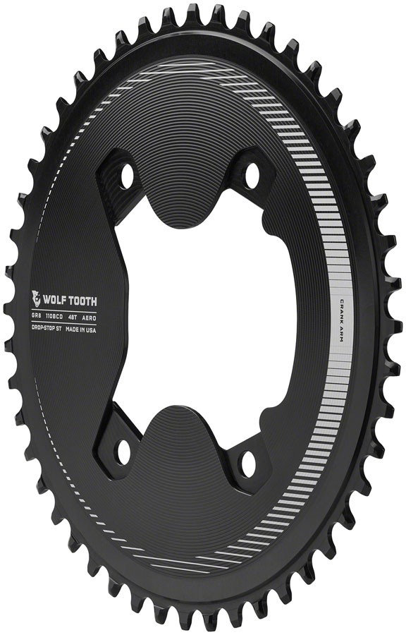 Wolf Tooth Aero 110 Asymmetric BCD Chainring – 46t, 110 Asymmetric BCD, 4-Bolt,