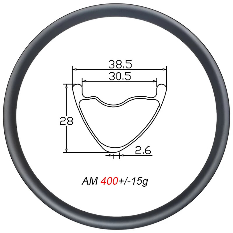 29er MTB AM Bicycle Carbon Rim 38.5*28mm Asymmetry V-shape Tubeless Matte Ring