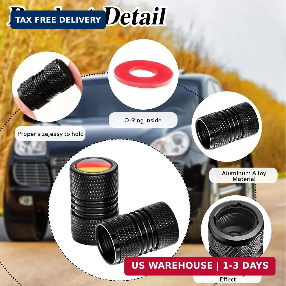 Germany Flag 4 Pack Aluminum Tire Valve Stem Caps for Cars Trucks Bikes Motorcyc