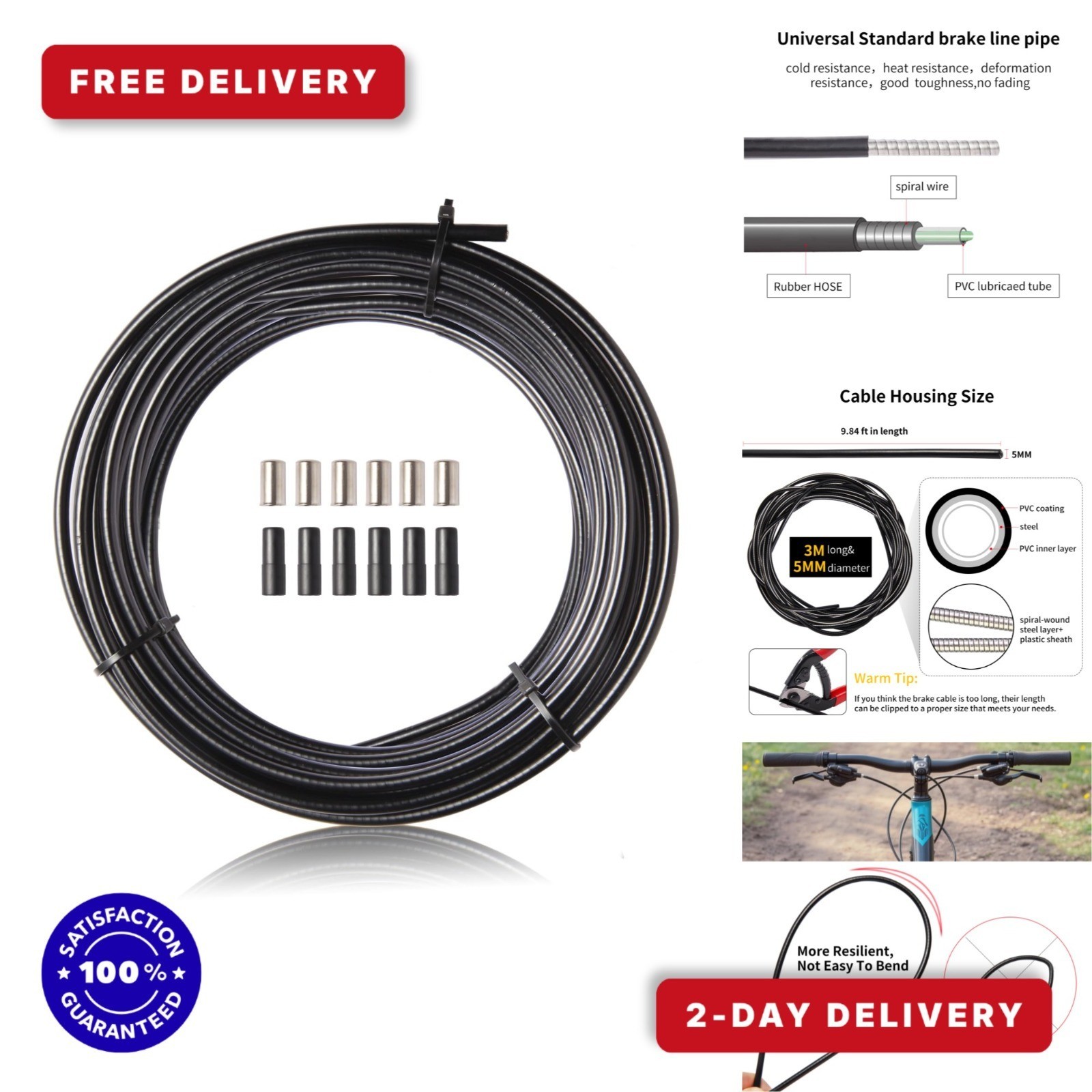 Gionfe Brake Cable Housing 5mm 3 Meters Black for Mountain Road Bike