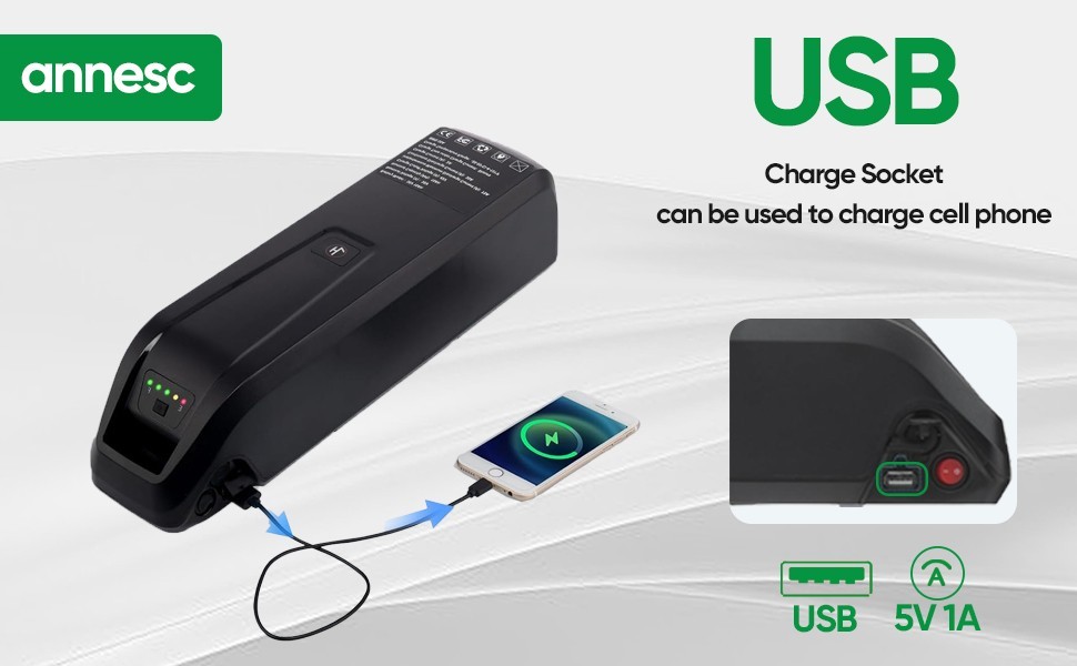 Hailong 48V ebike lithium battery w/ USB Port 20Ah for bicycle 50W-1800W Motors