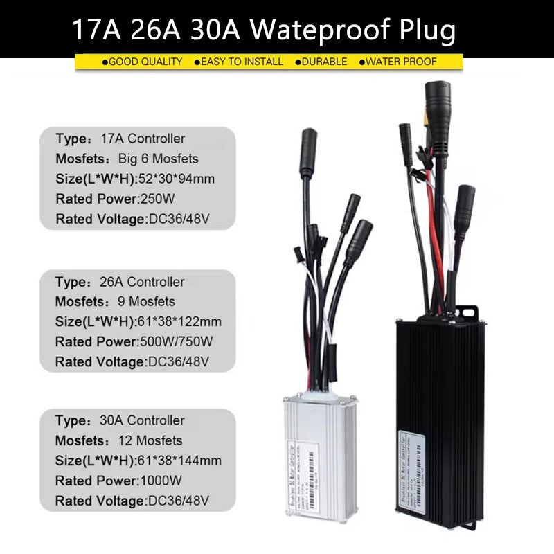 Ebike Controller Sine Wave 350W-1000W Motor Controller 24V/36V/48V 17A 26A 30A