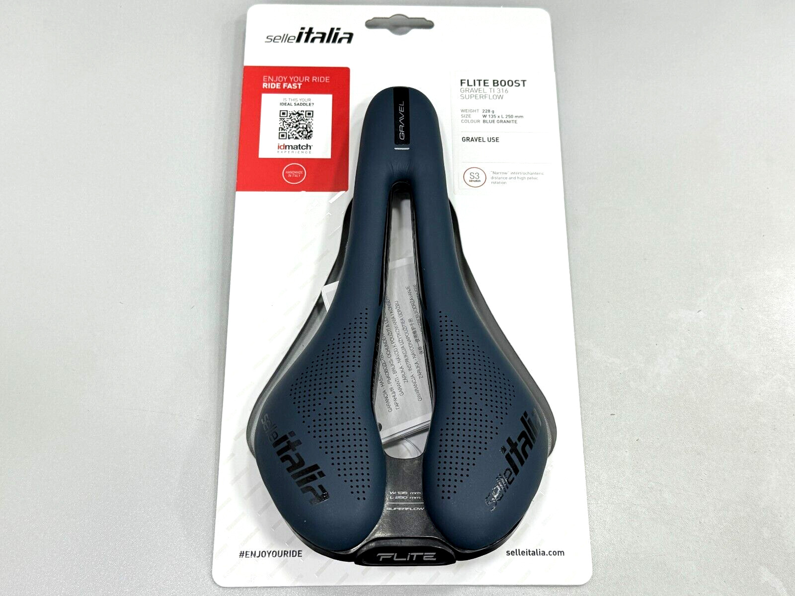 Selle Italia Flite Boost Gravel Ti316 Superflow S3 135x250mm Saddle Blue Granit