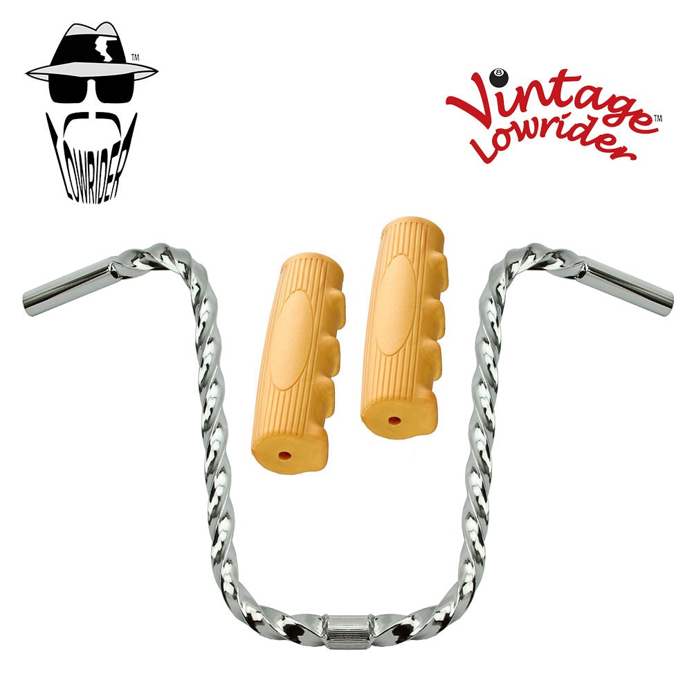 LOWRIDER U Square Twisted 15″ 25.4 Handlebar Chrome 0214 Grips Solid/Beige