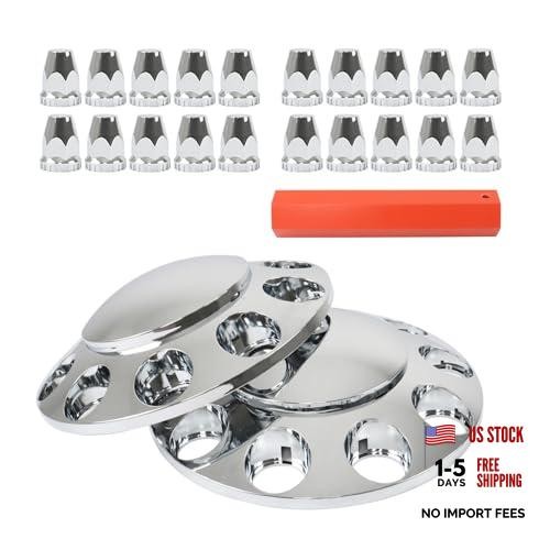 2 Chrome Front Hub Axle Cover Center Caps with 33mm Lug Nut Covers Replacement