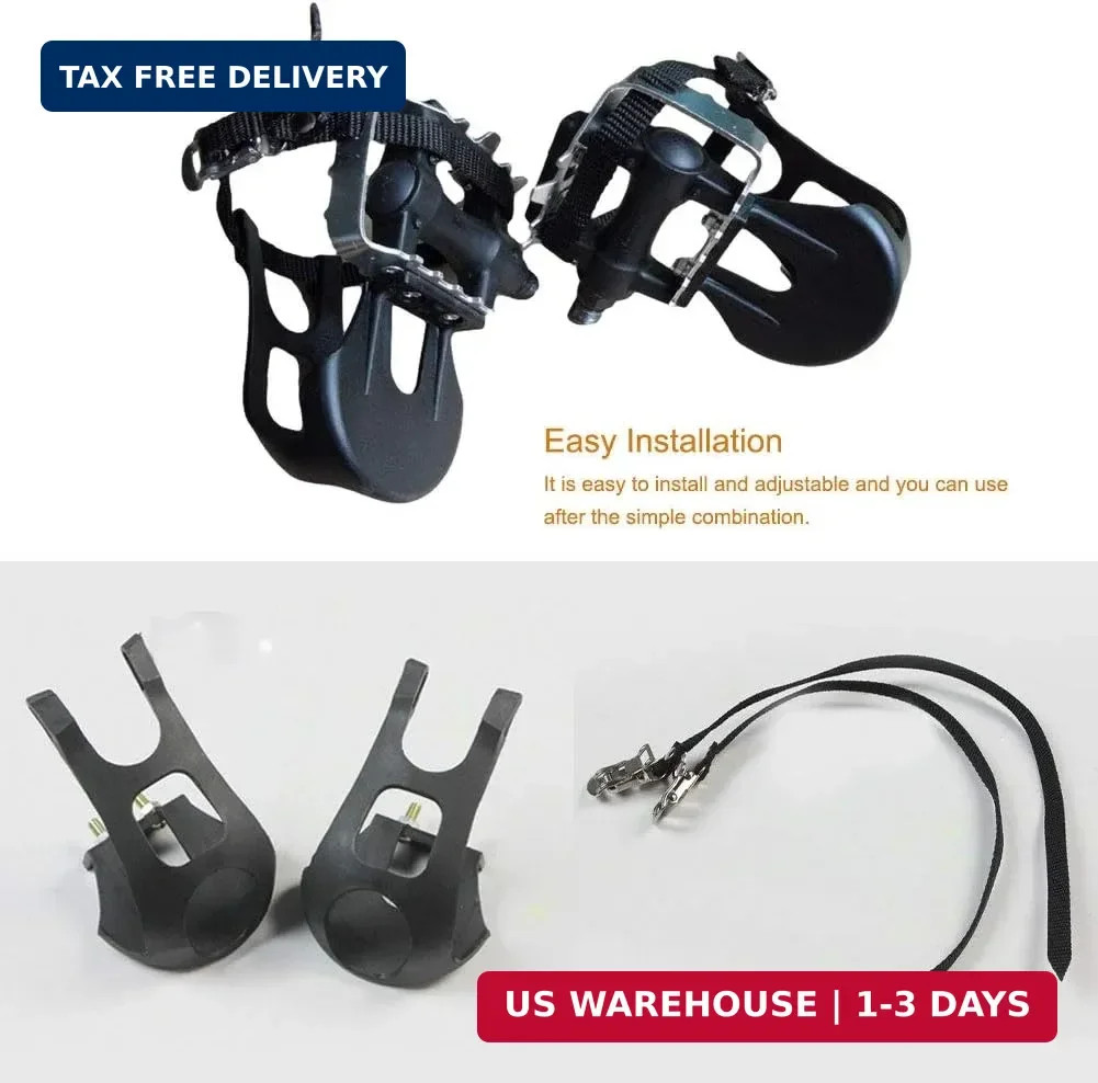 1 Pair Toe Clips for Road & Mountain Bikes, Universal Fit with Adjustable Straps