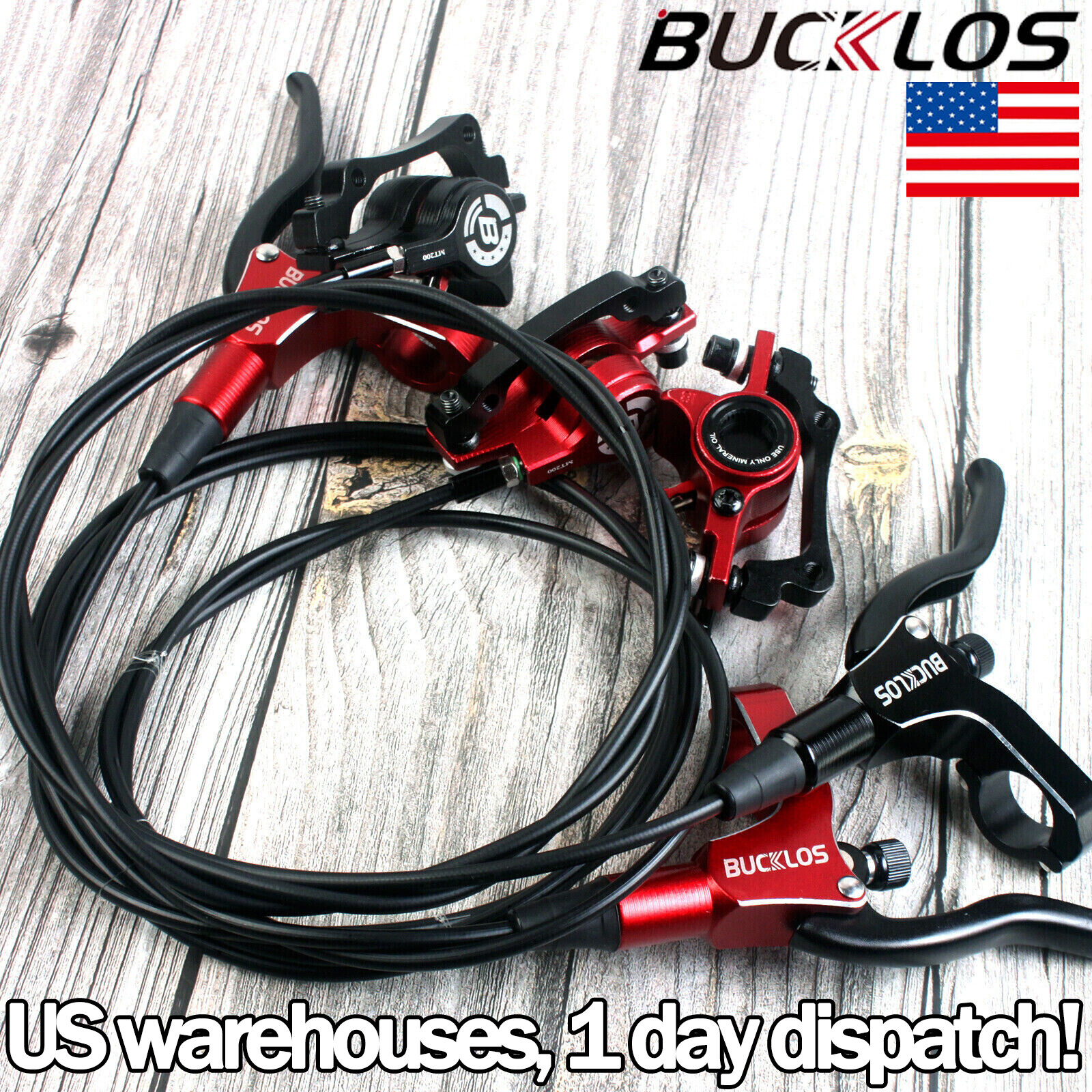 BUCKLOS Mountain Bike Front Rear Hydraulic Disc Brake IS/PM 160mm Caliper Levers