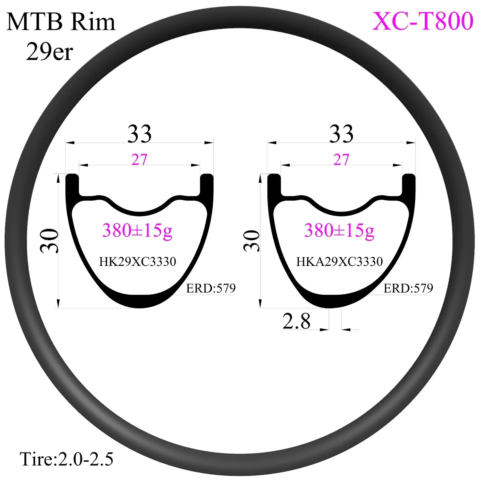 Superlight 29er MTB XC Carbon Rims 33mm Width 30mm Depth Hookless Tubeless