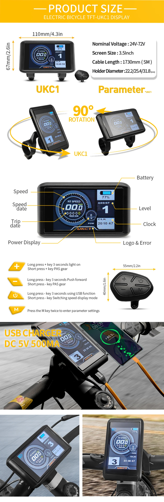 MTB Ebike Controller 48V 52V 60V 72V 60A Sine Wave Controller with LCD Display