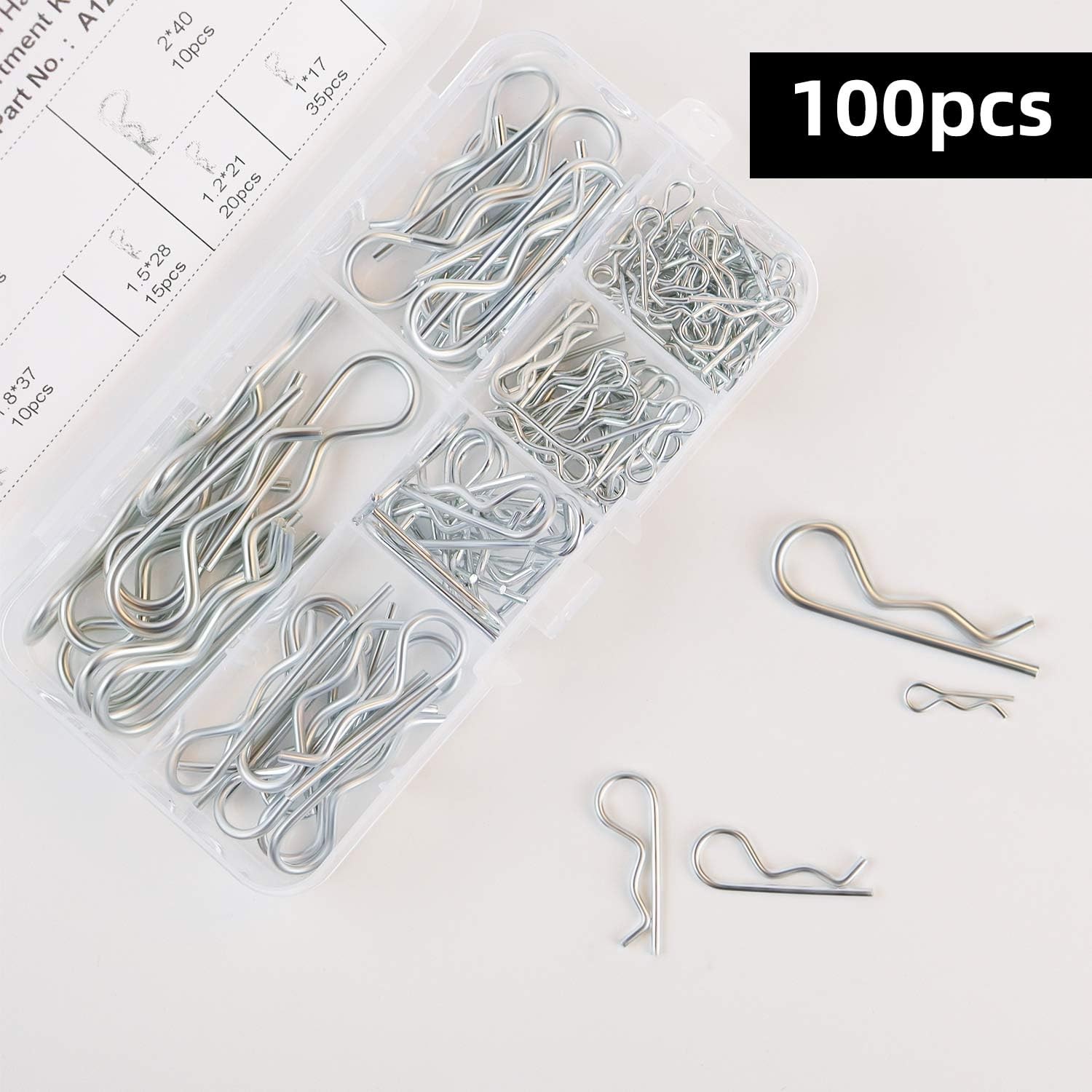 100 Pcs Cotter Pin R Pins Carbon Steel R Clips Zinc 0.5 inches x 1