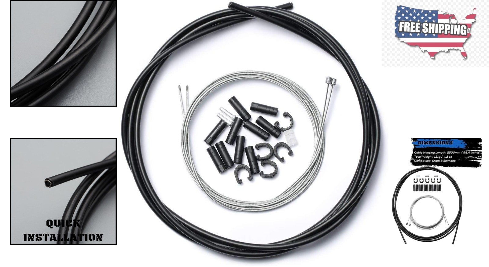 Cycles Black Bicycle Shifter Cable Housing Set for Sram & Shimano Derailleurs