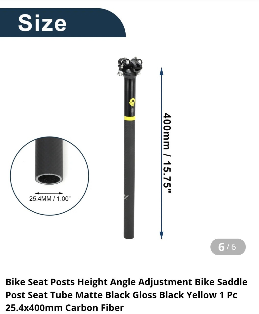 Bike Seat Post 31.6x400mm Saddle Post Seat Tube Matte Black Gloss Black Yellow