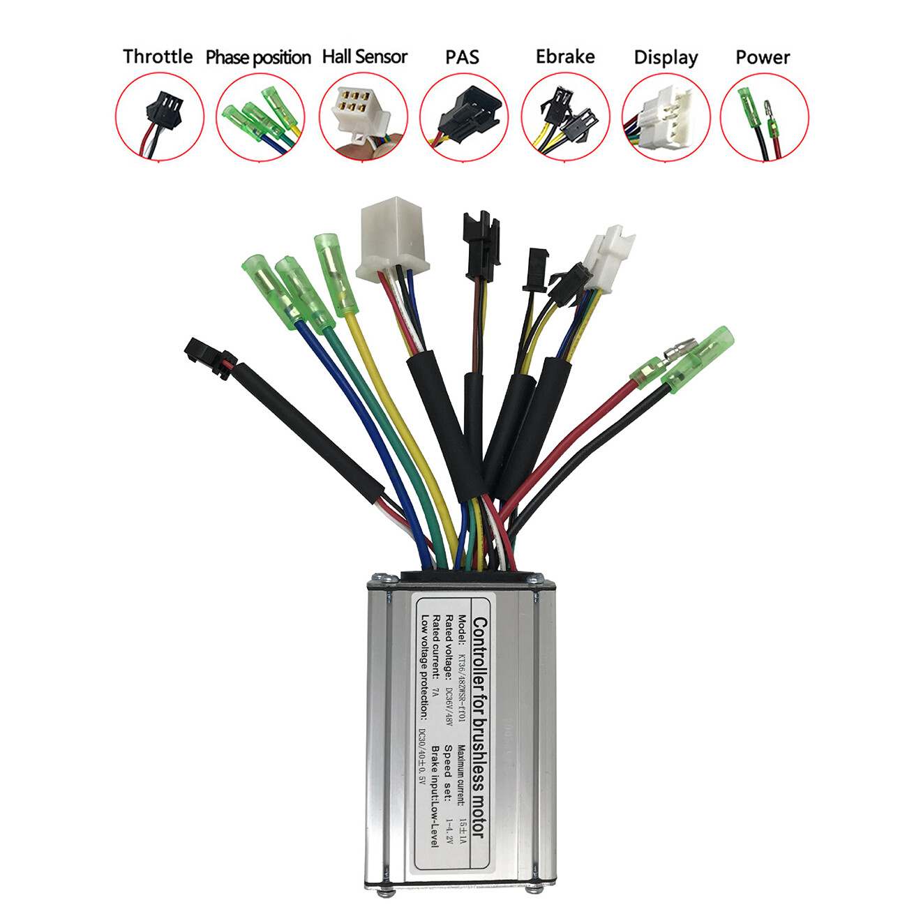 KT 48V 36V 15A Controller 250W 350W Brushless E-bike Electric Bicycle Squarewave