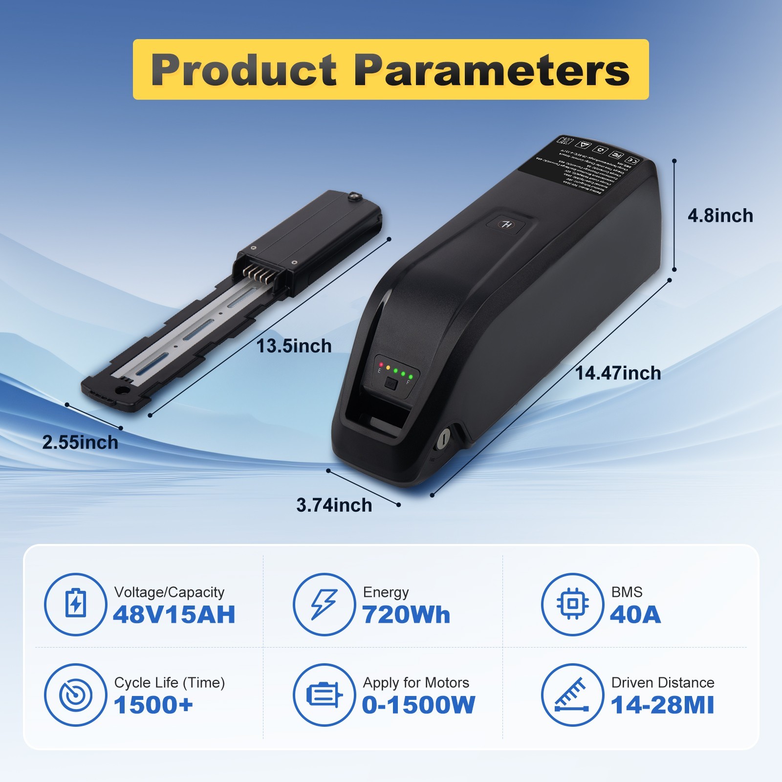 UUG 48V 15Ah Battery 48V Battery with 4-Pin 5-Pin Connector 200W-1500W