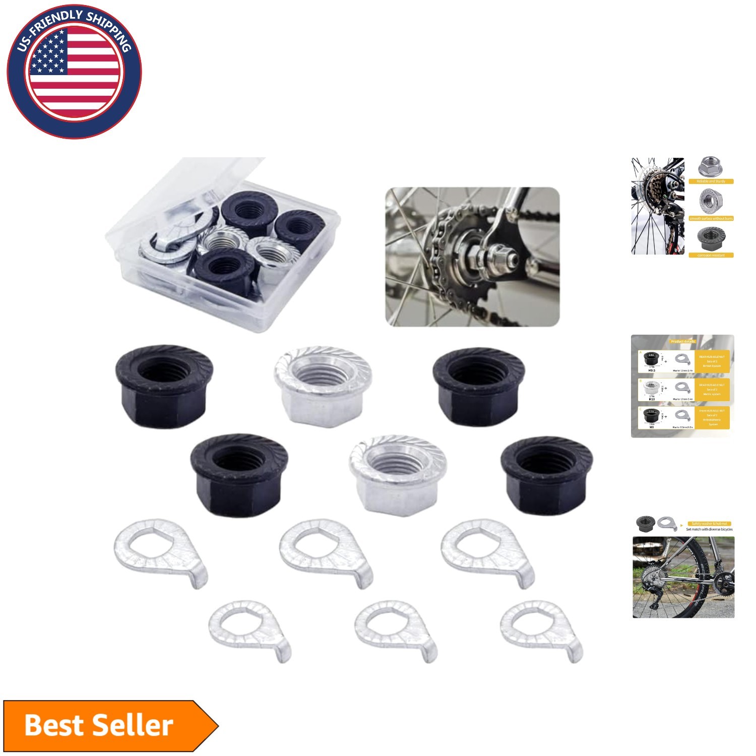 Alloy Steel Bicycle Hub Axle Nut and Washer Kit – Rust Resistant, M8 M9.5 M10