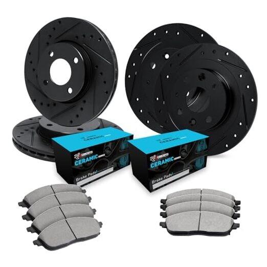 Front and Rear Brake Kit| Ceramic Brake Pads and Drilled Slotted Brake