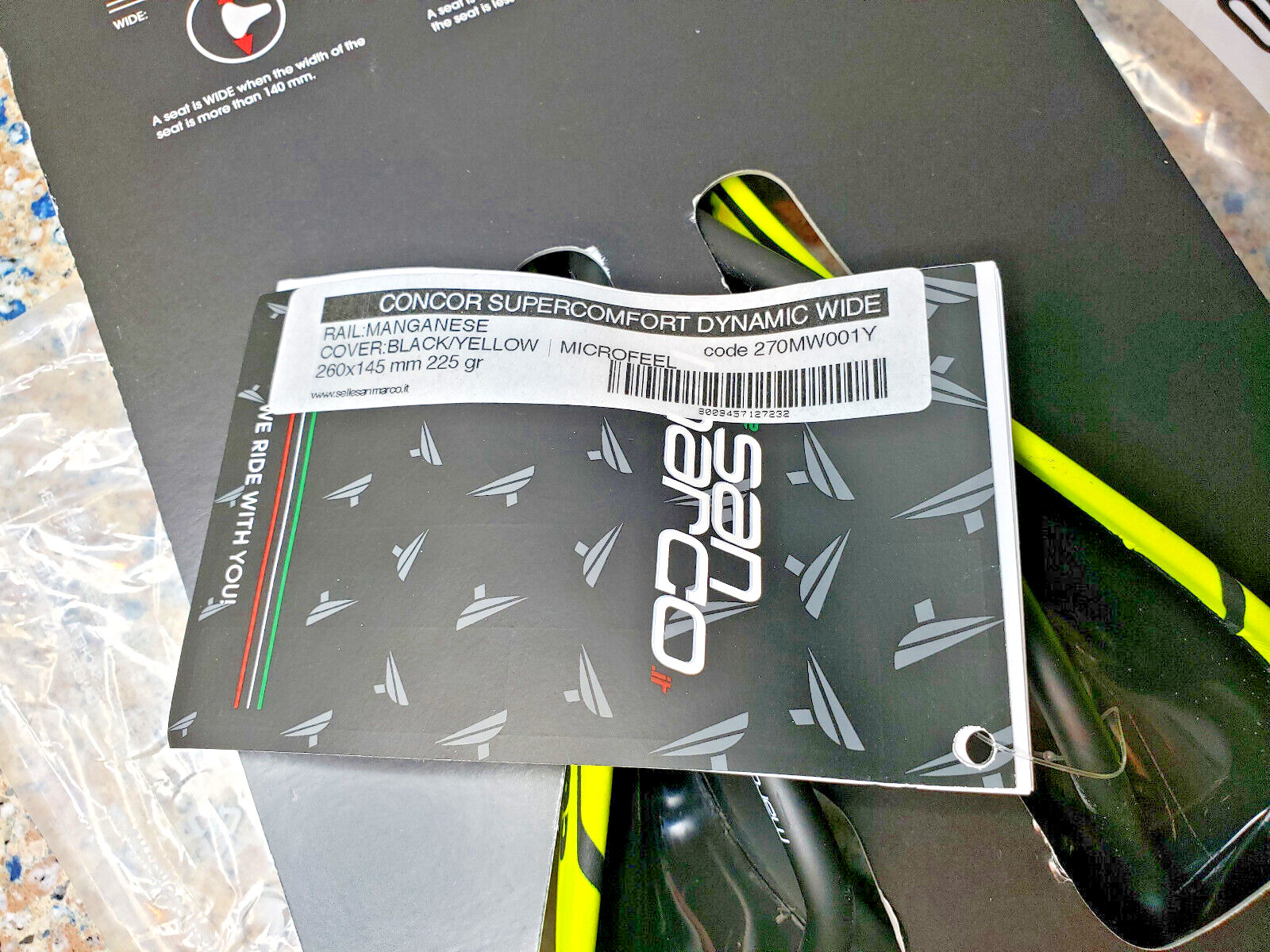 NEW Selle San Marco Concor 225g Supercomfrt Dynamic Saddle Wide YELLOY 270MW001Y