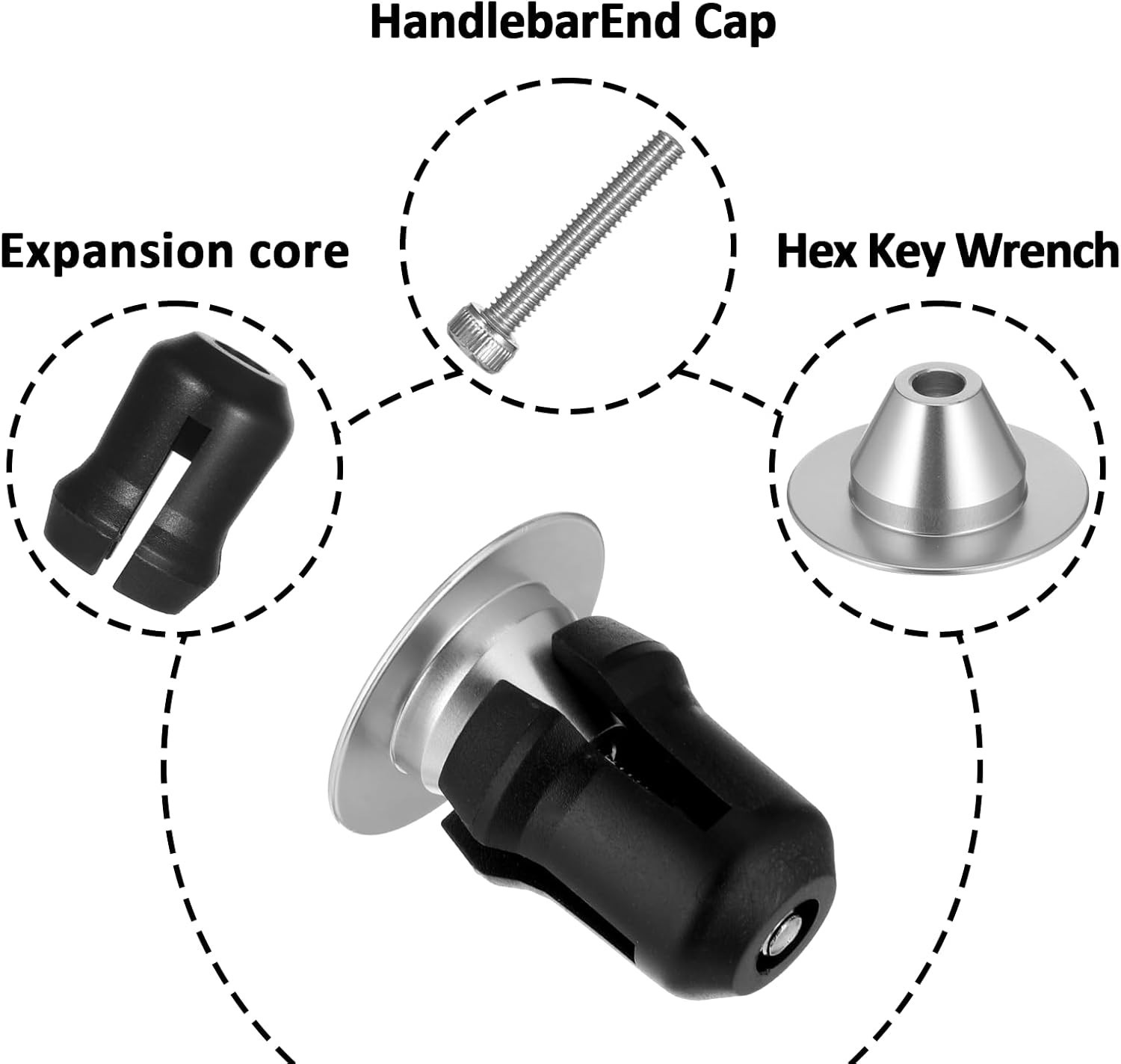 Handlebar End Caps Bar End Plugs Caps, Aluminum Adjustable Bike Bar Ends Silver