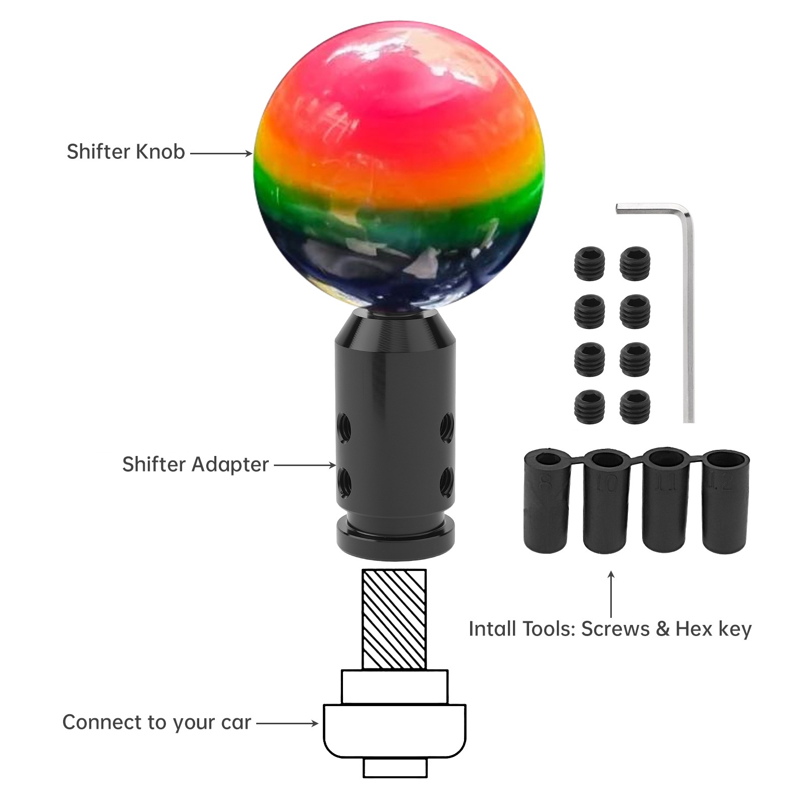 Universal Car Gear Shift Knob Shifter Adapter For Non Threaded Shifter M12x1.25