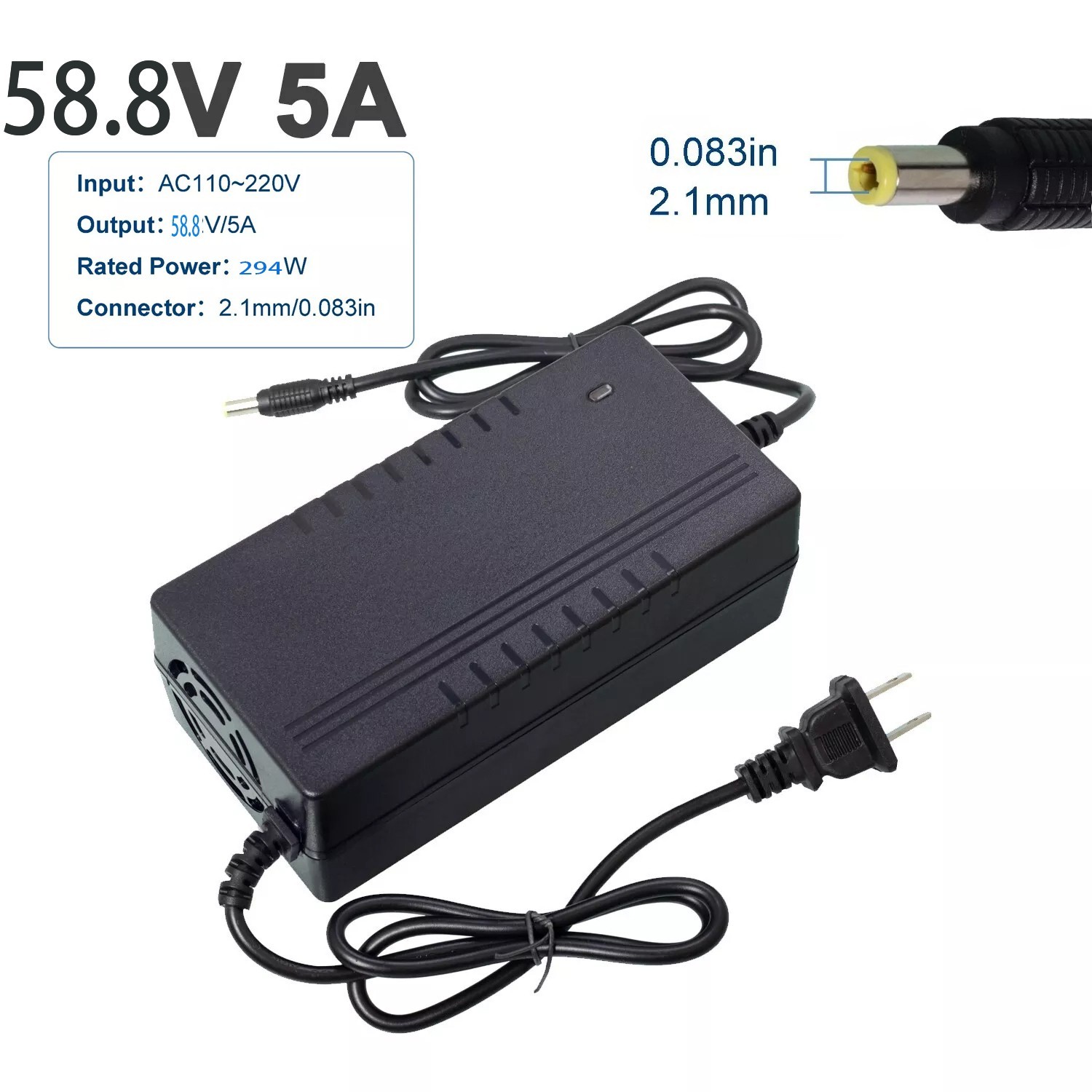 58.8V 5A Adapter Charger 48V Lithium Battery with 5.5mm*2.1mm DC Plug Port 294W