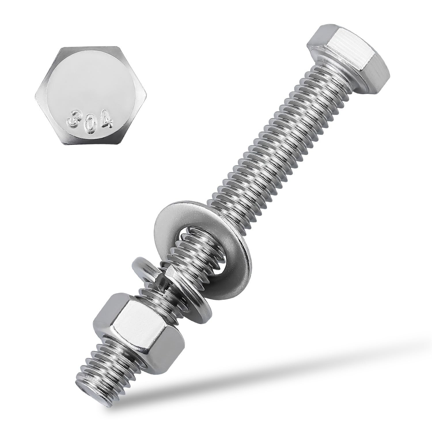 (10 Sets) 1/4-20 x 2 Hex Bolt and Nut Kit, 304 Stainless Steel (18-8), Fully …