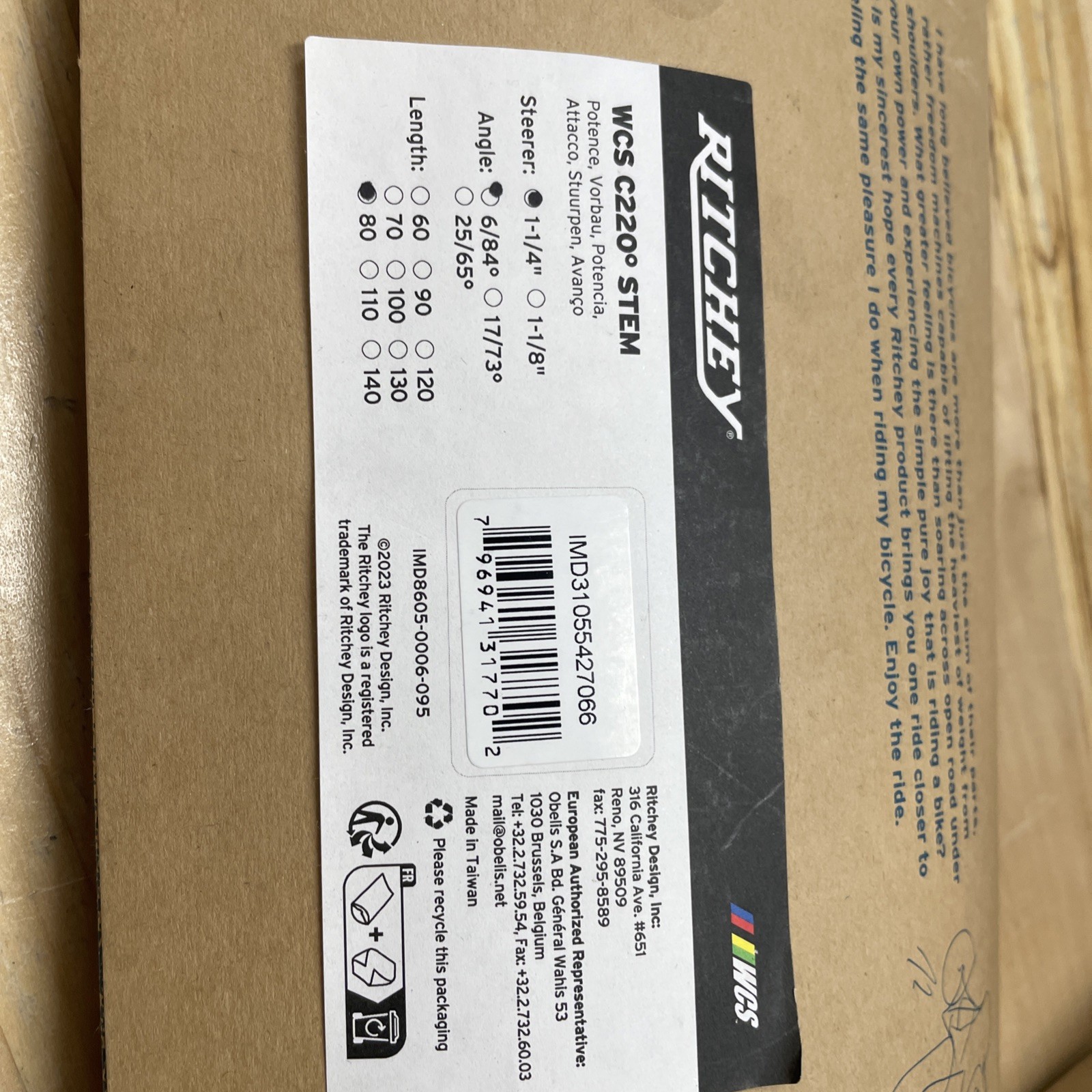 Ritchey WCS C220 Bike Bicycle Stem 84/6 Degree Matte Black 1 1/4″ x 31.8 x 80mm