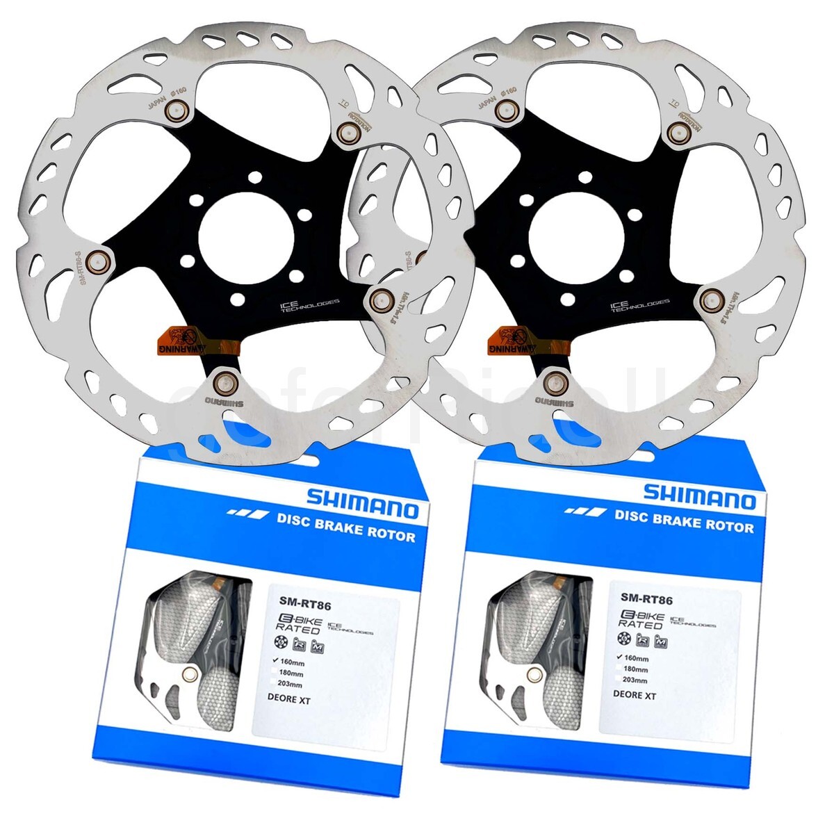 2 x Shimano XT SM-RT86-S 160mm 6-Bolt Brake Rotors