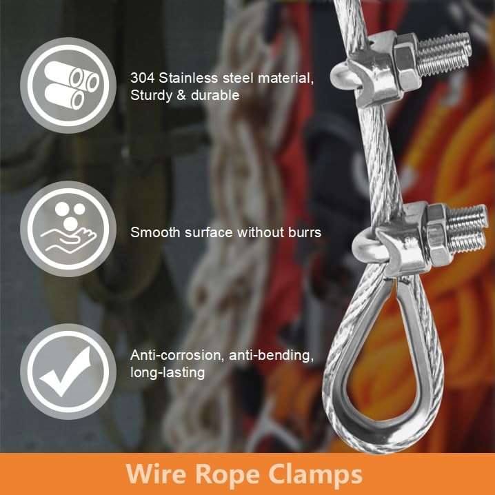Pcs M5 Wire Rope Clamps Cable Clamps 4 Pcs 3/16″ Wire Rope Thimble 8 M5 – 3/16”