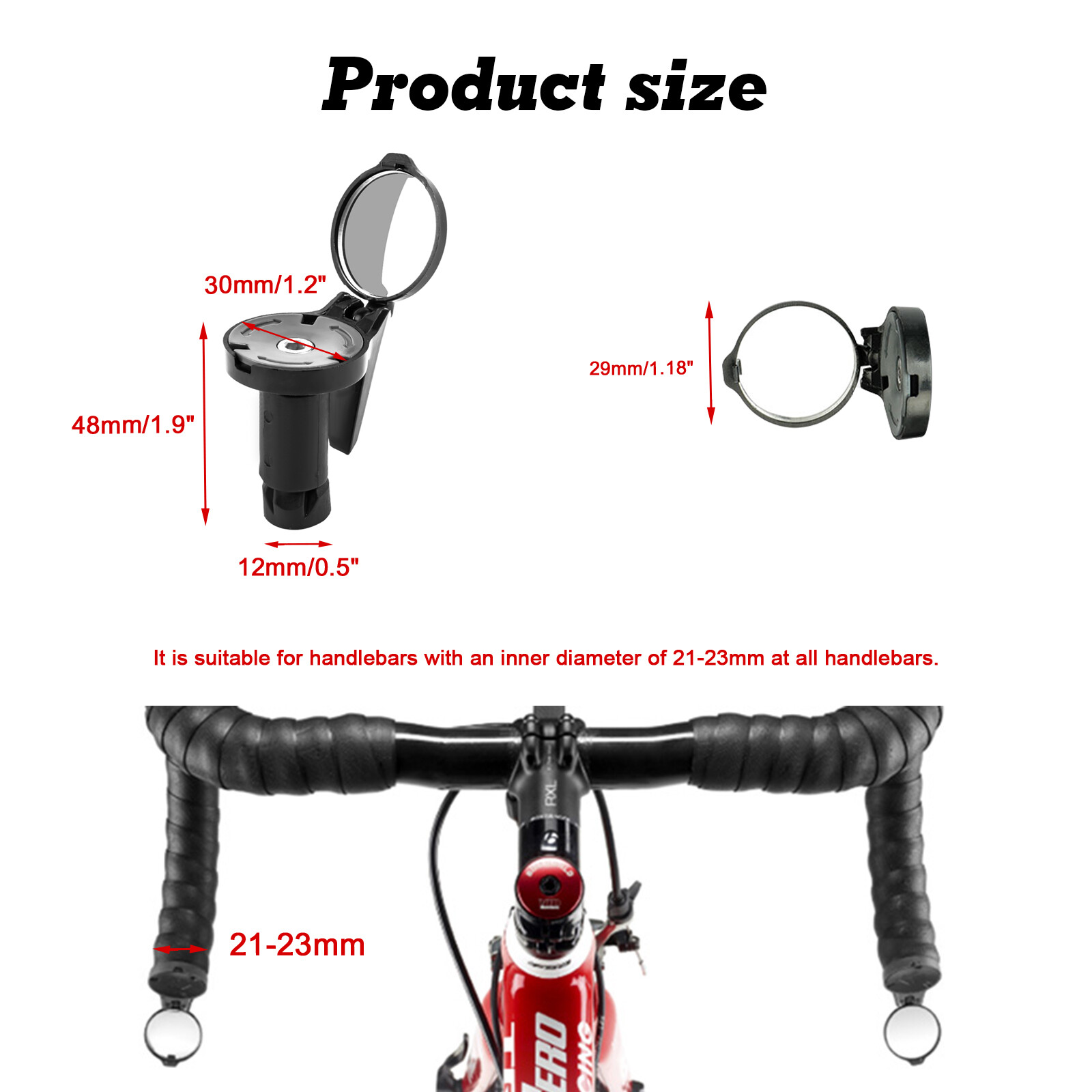 2PCS Black Road Bike Handlebar Adjustable Bicycle Bar End Rearview Mirror kit