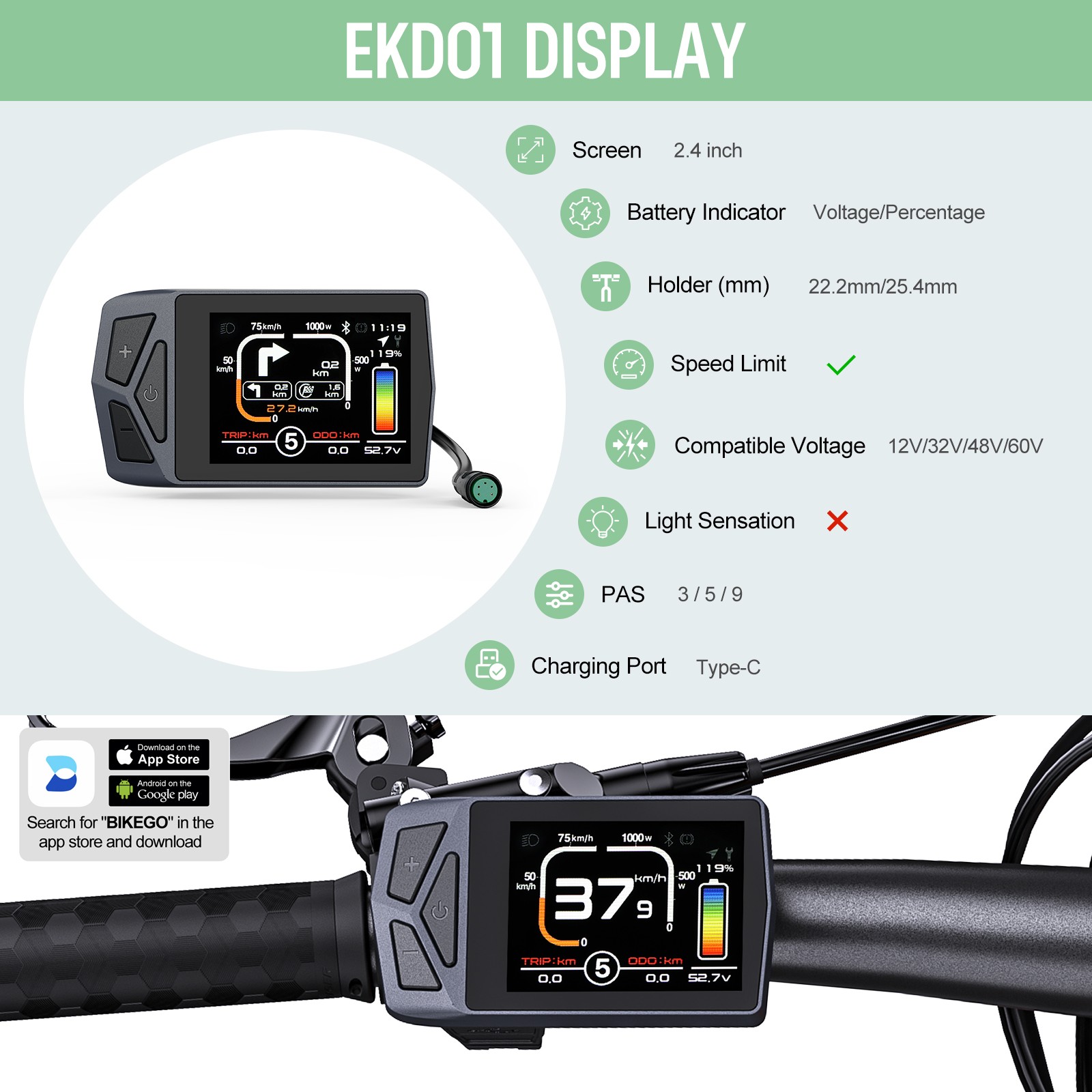 Ebike LCD Display EKD01 UART Protocol for Bafang BBS BBSHD Mid Drive Hub Motor