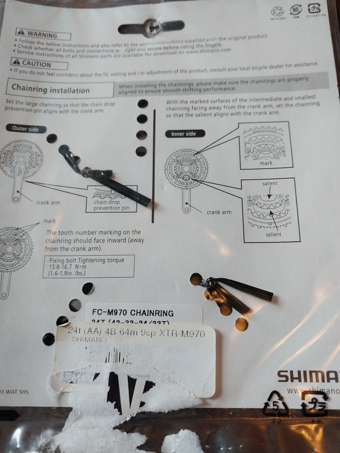 Shimano XTR 24T 64mm BCD 9spd Small Ring Chainring AB