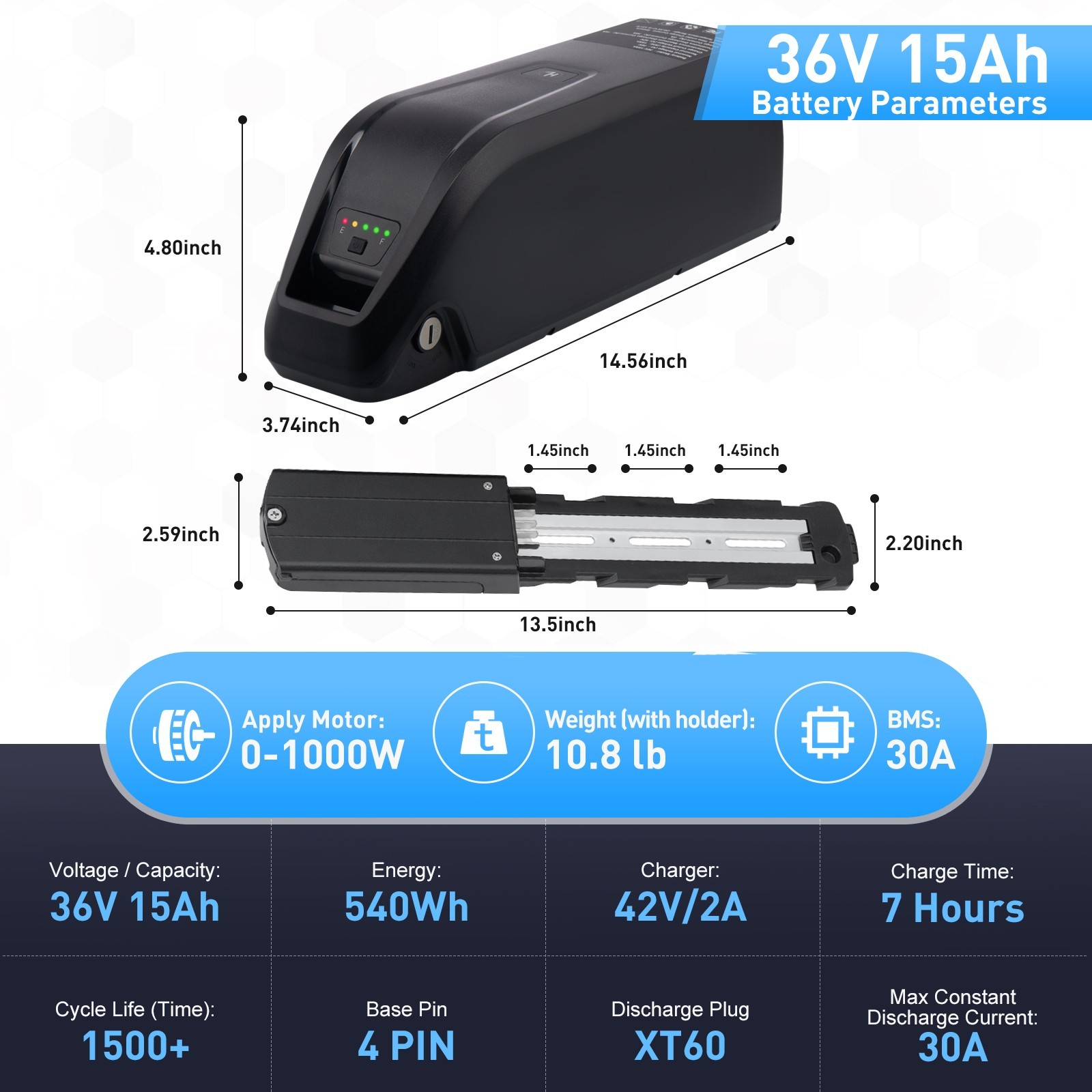 36V 48V 15AH lithium battery for 50W-1500W Motors recycle replacement battery