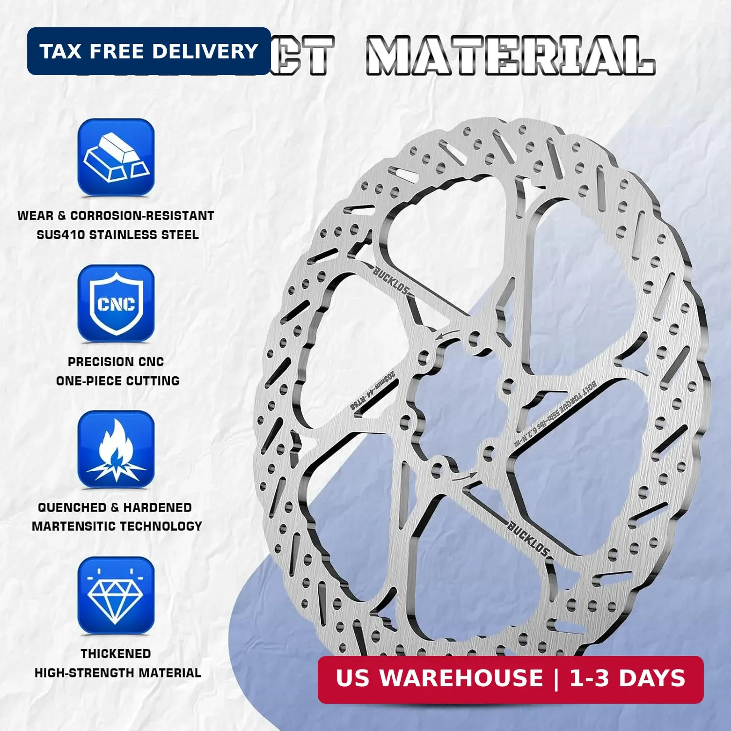 BUCKLOS RT58 140mm 160mm 180mm 203mm Bike Disc Brake Rotor with 6 Bolts, MTB Sta