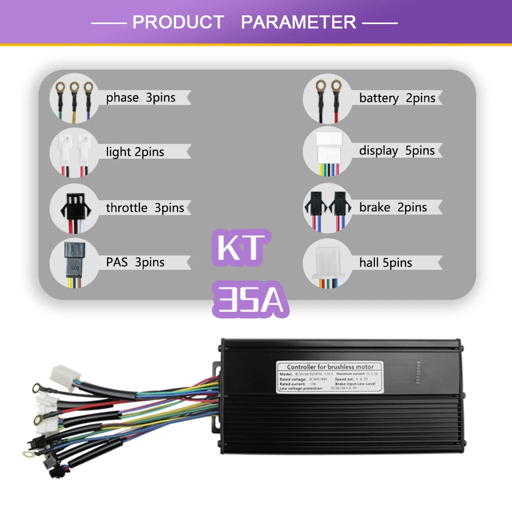 36V48V52V E-Bike Sine Wave Controller 35A for 1000W 1500W Brushless Motor