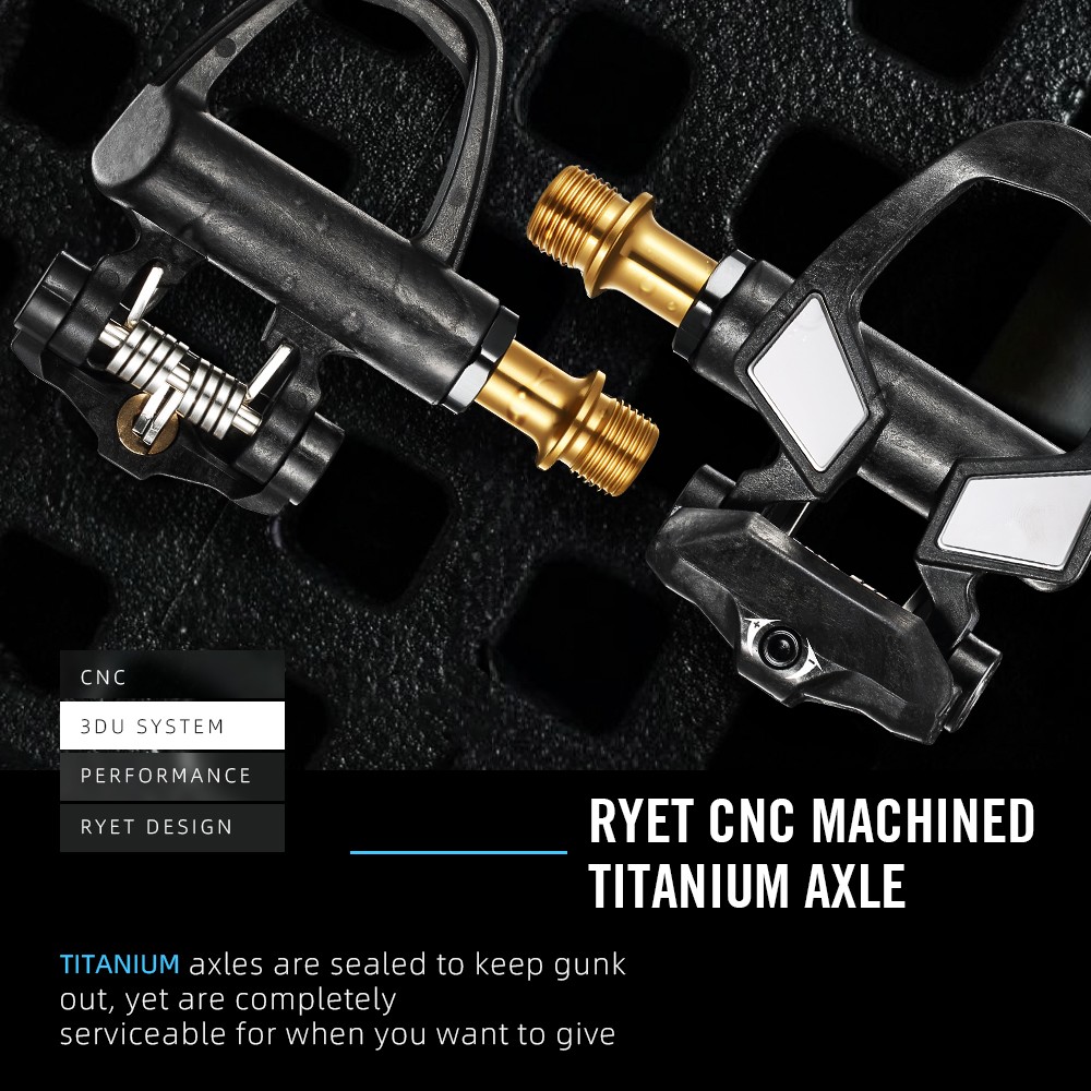 RYET Carbon Road Bike Pedals 198g Titanium Spindle DU Bearings 6° Float SPD