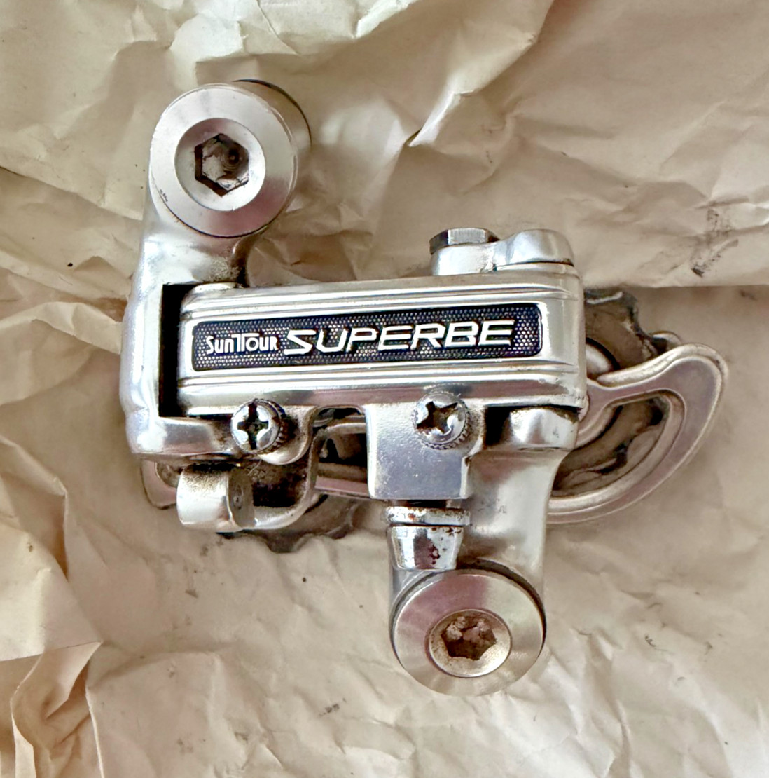 Vintage SunTour Superbe Rear Derailleur Short Cage Hanger Silver