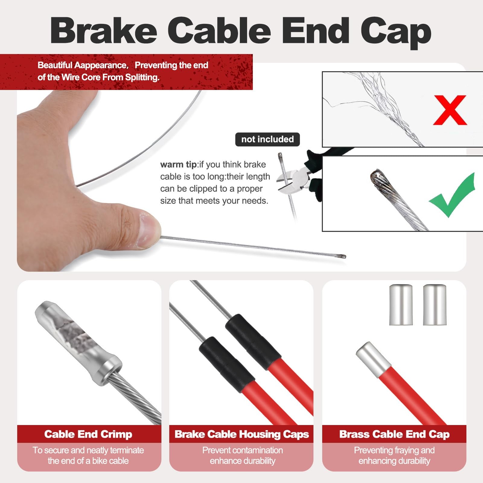 Premium BMX Bike Gyro Brake Cables Front Rear Upper Lower Repair Wire Red
