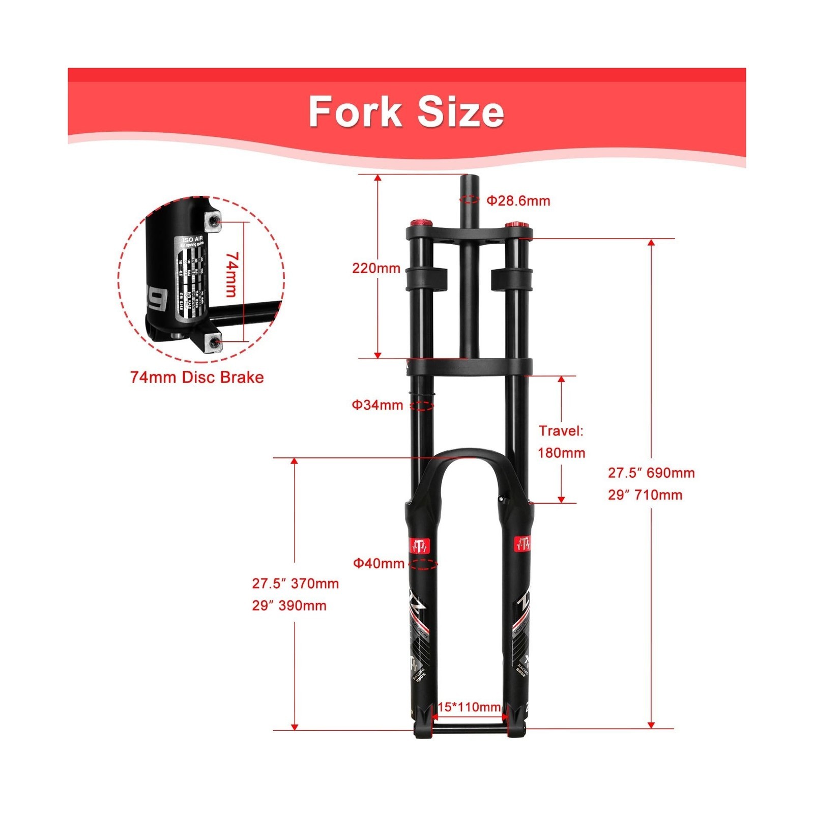 27.5″ Thru Axle Boost Mountain Bike Air Suspension Fork;1-1/8 Straight Steerer