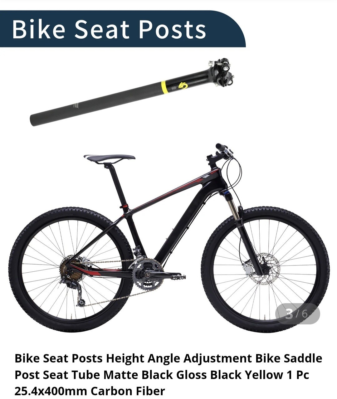 Bike Seat Post 31.6x400mm Saddle Post Seat Tube Matte Black Gloss Black Yellow