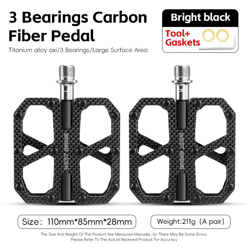 Bicycle Pedals Carbon Fiber Titanium Axle 3 Bearing Bicycle Pedals Black