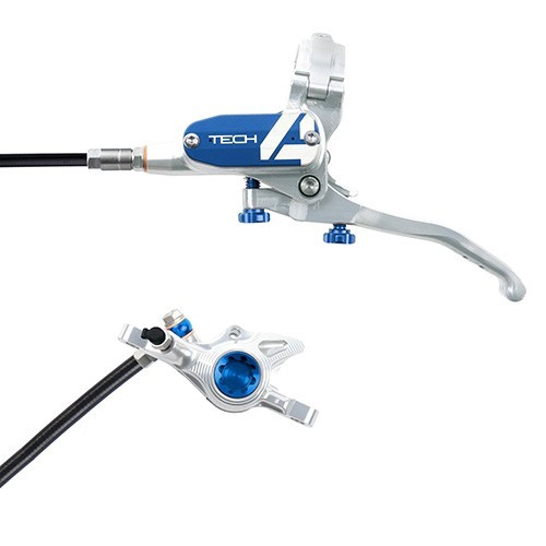 Hope Tech 4 X2 XC Gravel MTB Brake – Silver/Blue – Black Hose – Right Hand Rear