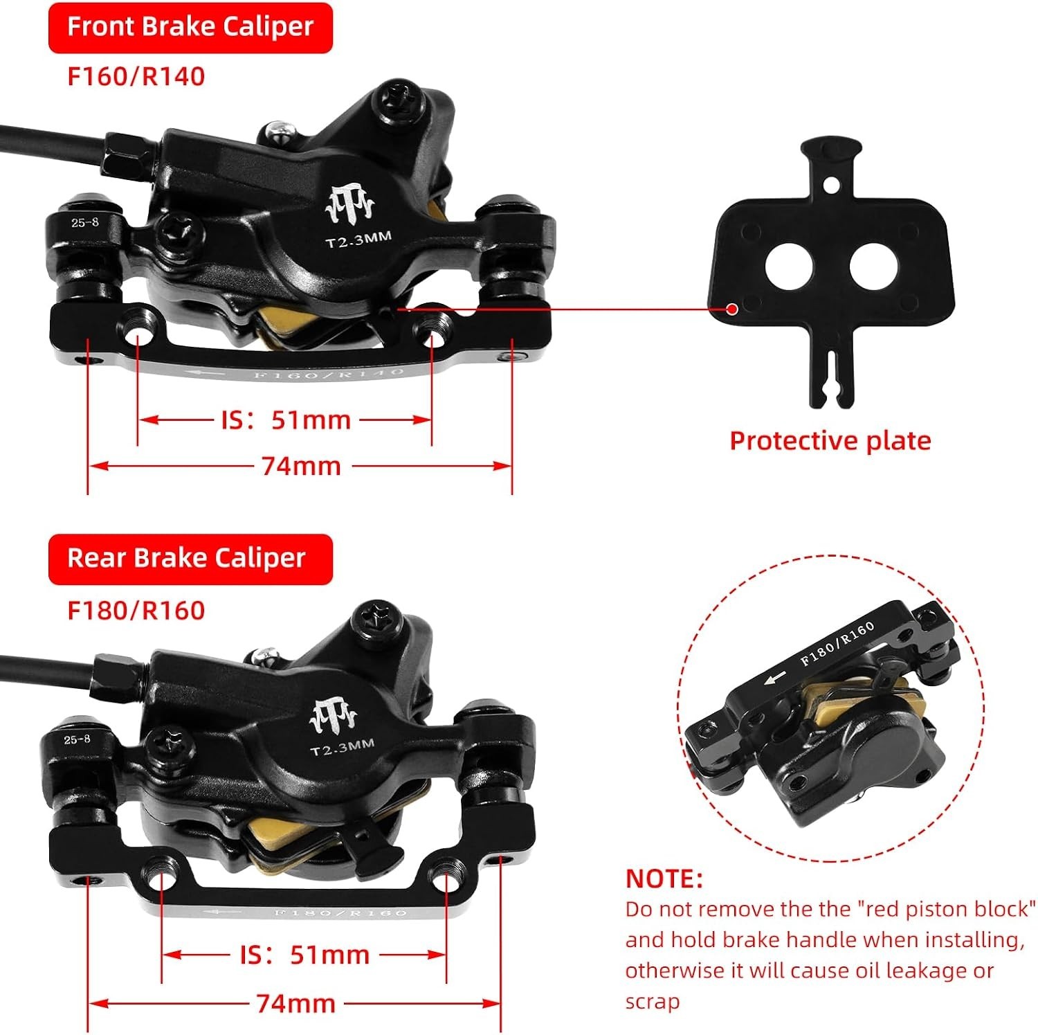 2-Piston Hydraulic Disc Brake Set for E-Bikes & Mountain Bikes, 950/1880mm