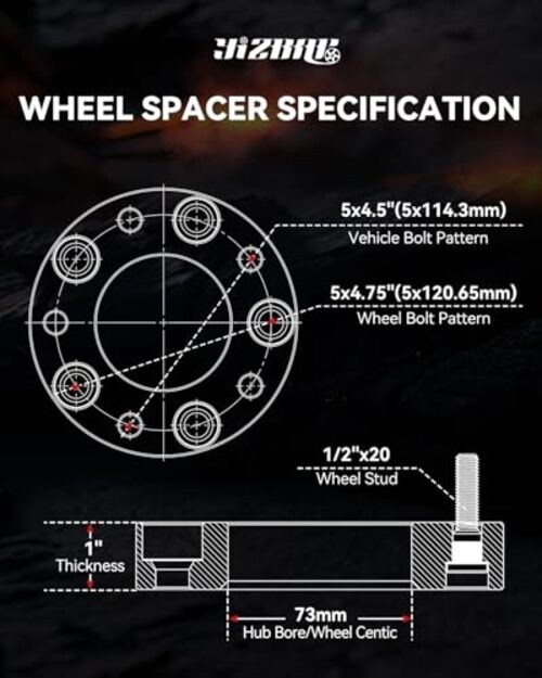 1 inch Wheel Adapters for Corvette Wheels on Cherokee Vehicle, 5×4.5 to 5×4.75