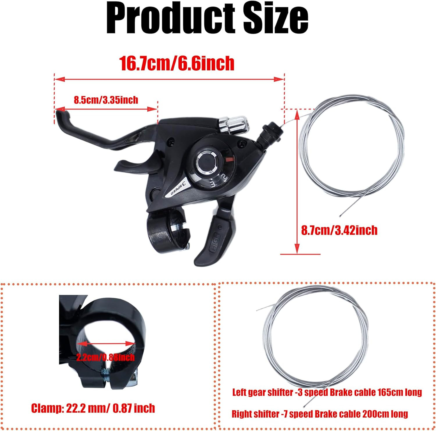 Bike Gear Shifter 3 X 7 21 Speed Bicycle Brake Levers with Gear Indicator and Le