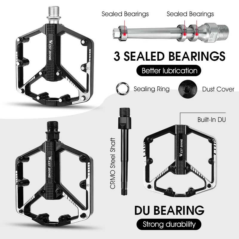 Bicycle Pedal DU/ 3 Bearing Sealed Mountain Road Bike Widened Pedals Anti-slip