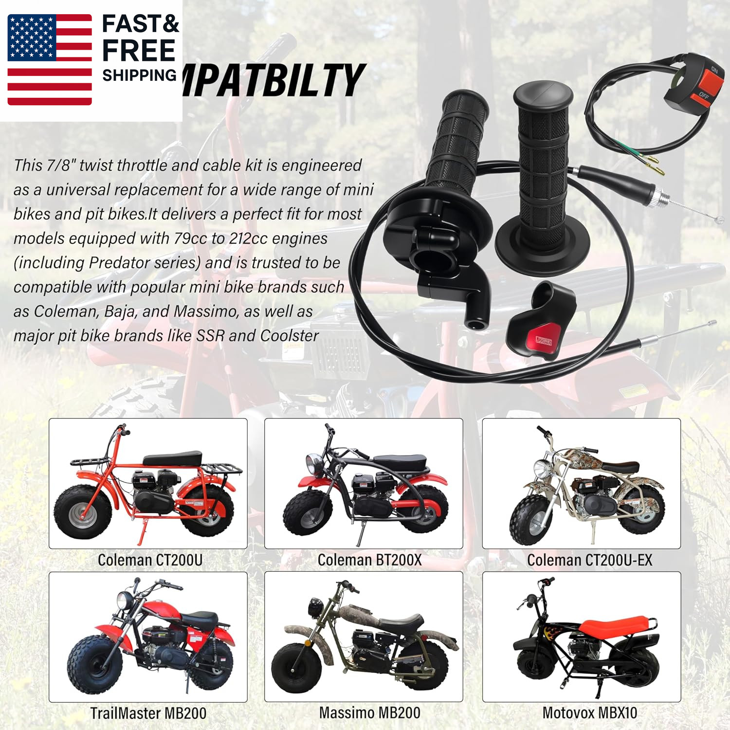 Universal Mini Bike Throttle Assembly&Cable Kit | Direct Replacement for Coleman