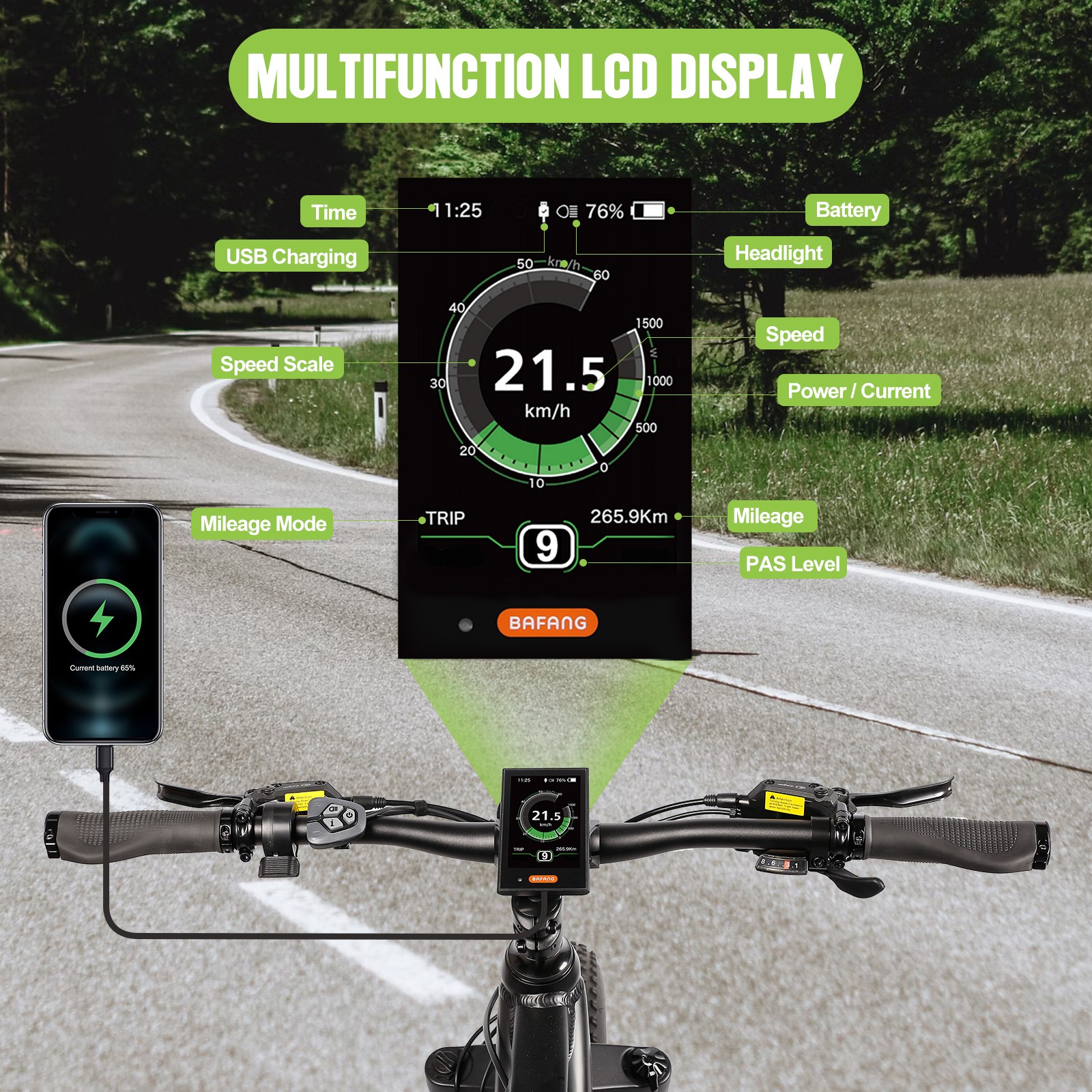 Ebike LCD Display EKD01 UART Protocol for Bafang BBS BBSHD Mid Drive Hub Motor