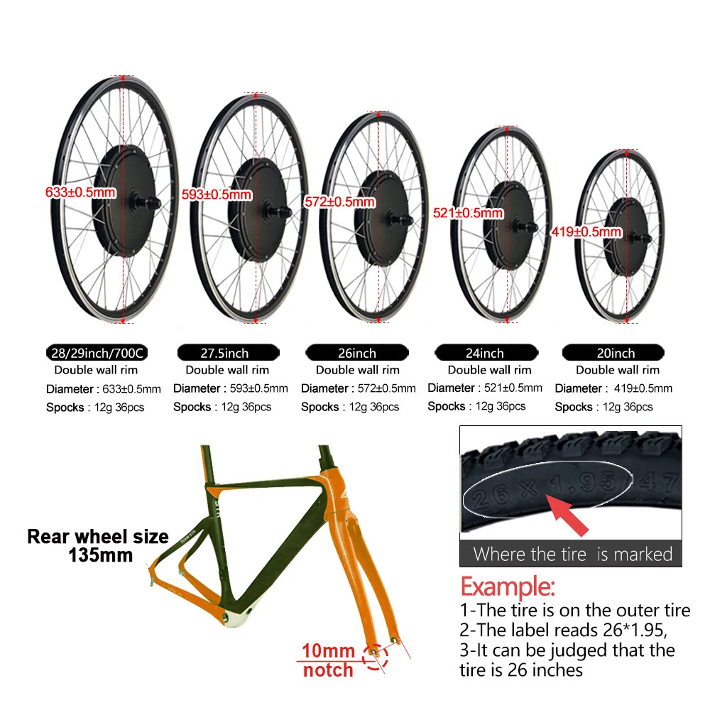 48V 1000W Electric Bike Conversion Rear Rotate Hub Motor Wheel Drop Out 135mm